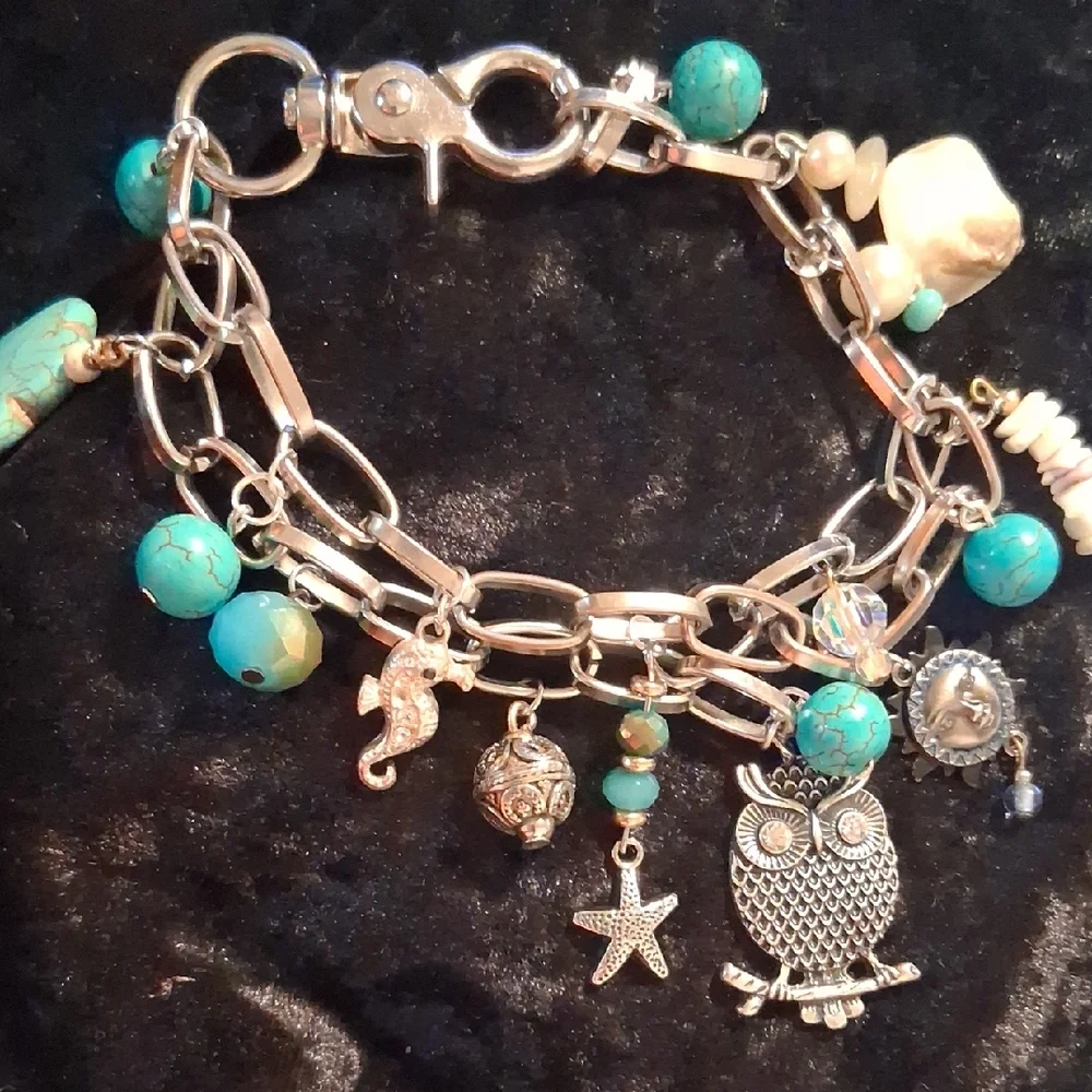 Turquoise Charm Owl Bracelet - Women Jewelry Extendable Sz 7 To 9